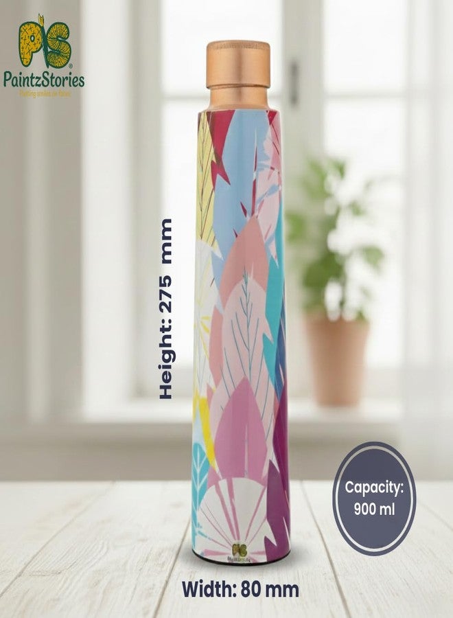 PAINTZSTORIES زجاجة مياه نحاسية مطبوعة بنقشة مينا من PAINTZSTORIES | زجاجة تامبا مصنوعة يدويًا | زجاجة مياه نحاسية فاخرة لتزيين المنزل والمكتب والسفر والإهداء | 900 مل - Image 3